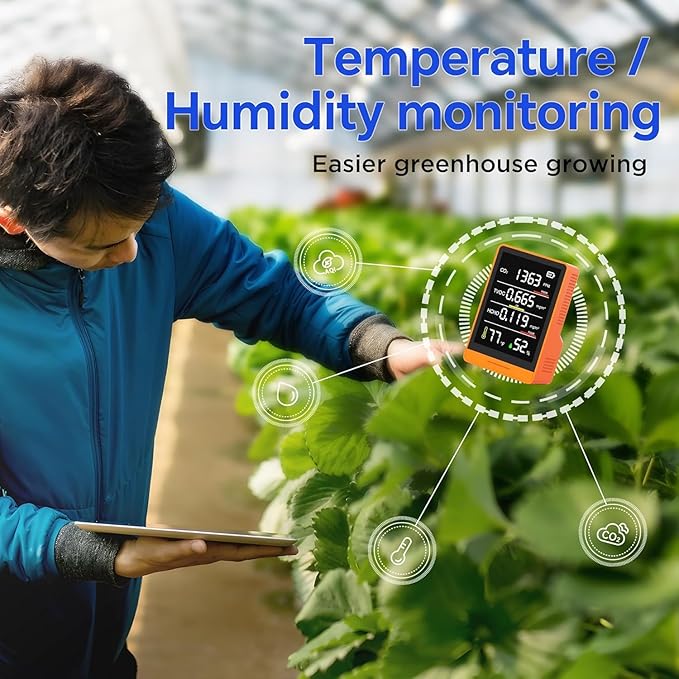 5-in-1 Professional Indoor Air Quality Monitor Indoor Portable CO2 Monitor | Temperature | Formaldehyde Detector | Humidity TVOC | Air Quality Tester - Confined Space Clean Air Monitor (Orange)