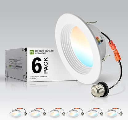 ASD 6 Pack 4 Inch Retrofit LED Recessed Light - 10W 2700K-5000K 849LM Retrofit LED Recessed Lighting 4 Inch, Dimmable Recessed Lights, Wet Rated Baffle Trim Can Lights, ETL, Energy Star