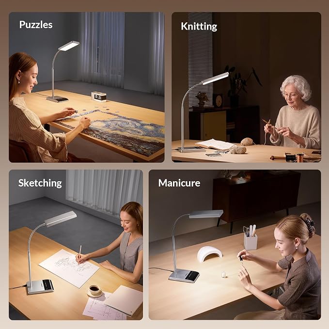 LEPOWER Desk Lamp, 800LM LED for Home Office, True Eye-Caring for Reading | 50 Lighting Modes, 2X Wider Panel, 360° Flexible Gooseneck, Touch Control, 12W Bright Table Lamp for Dorm, Bedroom, Study