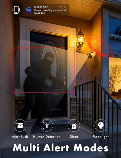 Solar Security Cameras Wireless Outdoor, 2K/3MP Battery Powered Camera with Integrated Solar Panel, AI Motion Detection, Color Night Vision, 2-Way Audio, IP65 Waterproof,2 Packs.