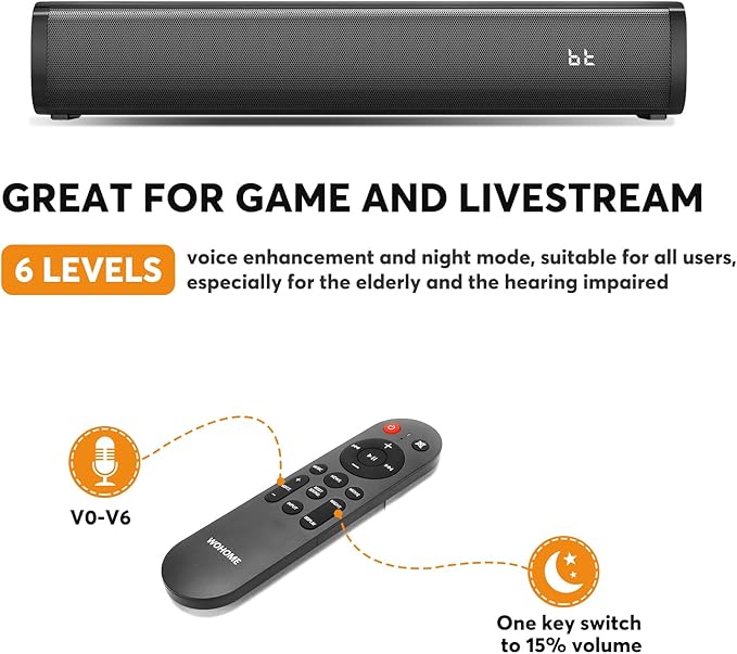 2.1 Sound Bars for TV, Built-in Subwoofer, 6 Levels Voice Enhancement, 16 Inches TV Soundbar Speakers with Bluetooth 5.3/Optical/AUX/USB Connection, Wall Mount, 3 EQ Modes, S100