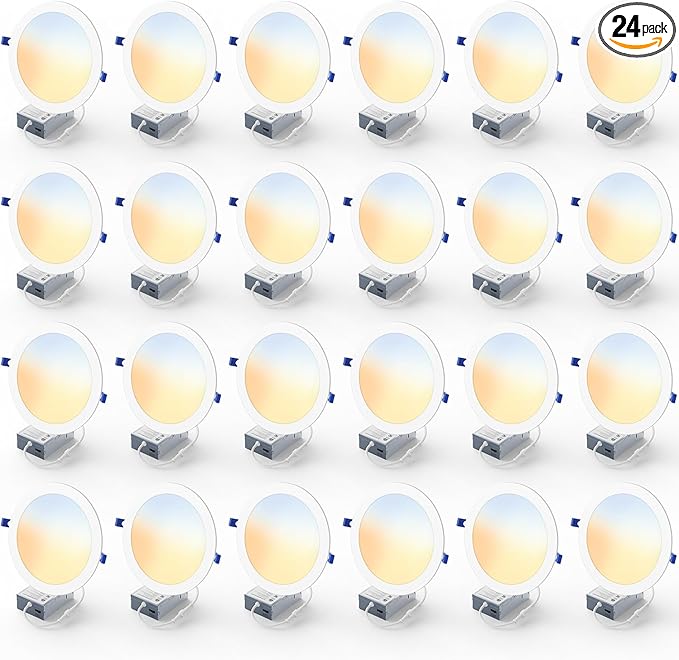 24 Pack 8 Inch LED Recessed Light, Dimmable, Damp Rated, 5CCT Selectable, 18W 1600LM, 120V, Silm Canless Wafer Ceiling Light, ETL&FCC
