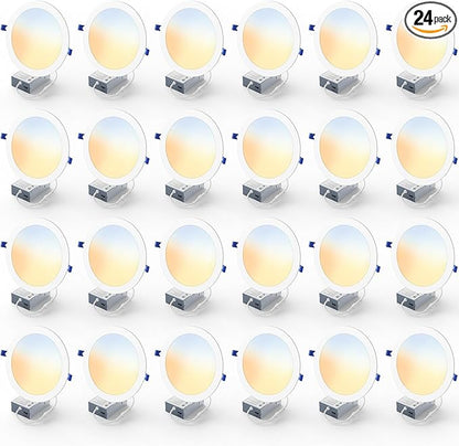 24 Pack 8 Inch LED Recessed Light, Dimmable, Damp Rated, 5CCT Selectable, 18W 1600LM, 120V, Silm Canless Wafer Ceiling Light, ETL&FCC