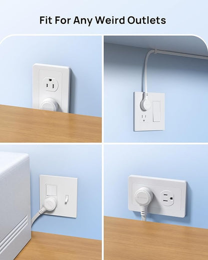 TROND Power Strip with 360 Flat Rotating Plug, Extension Cord Flat Wall Plug with 6 Widely Spaced Outlets, 2 USB C and 1 USB A, 1440J Surge Protector, Extension Cord 5ft for Home Travel Office, White