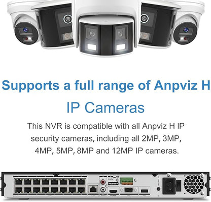 Anpviz 12MP 32CH PoE NVR, 16 Ports H.265+ Network Video Recorder, Supports 12MP PoE IP Cameras, 2 SATA up to 32TB HDD (No HDD), 24/7 Recording for Home Security Camera System NVR7632K2-16P (H Series)
