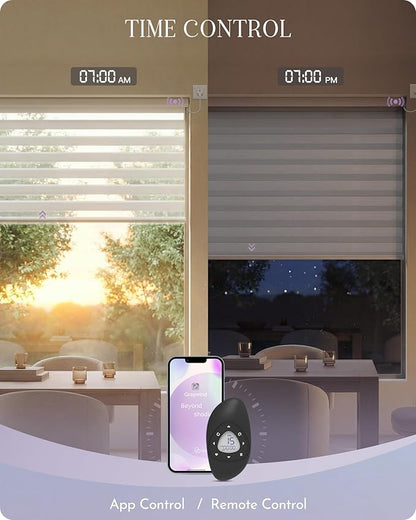 Graywind Motorized Zebra Blinds for Windows, Blackout Hardwired Smart Blinds with Remote Control, Dual Layer Custom Zebra Shades Work with Alexa, Google Home, Apple Homekit, Bay Fog