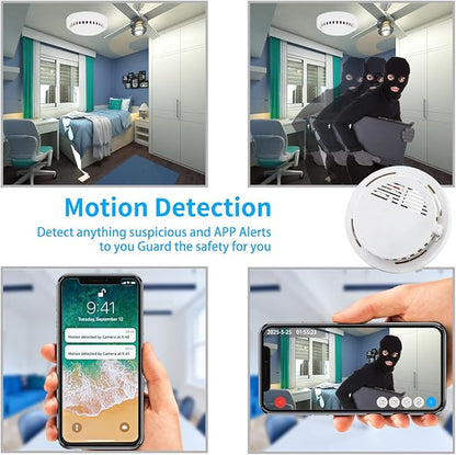 LIZVIE Handcrafted DIY 2K Smoke Detector Camera – 5000mAh*2 with150° Wide Angle Motion Detection/Night Vision/APP Remote Control/SD Storage/Nanny Cam for Indoor Home Security.