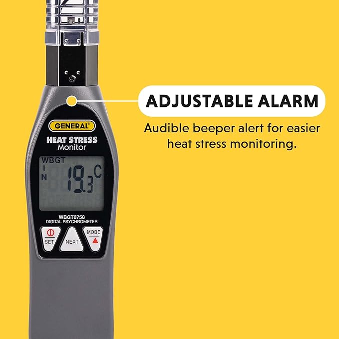 General Tools Hand-held Heat Stress Monitor #WBGT8758, 32° to 122° F, 0 to 100% RH, 35 x 40 mm Brass Black Ball