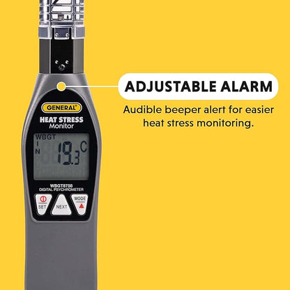 General Tools Hand-held Heat Stress Monitor #WBGT8758, 32° to 122° F, 0 to 100% RH, 35 x 40 mm Brass Black Ball