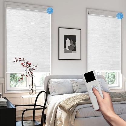 Motorized Blinds with Remote Cordless Automatic Motorized Shades Custom Blinds for Windows Smart Curtains Compatible with Alexa Google Home(Blackout Jacquard White,W63 x H72in)