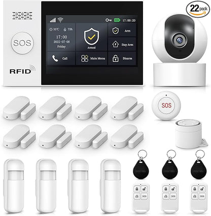 Alarm System for Home Security with Camera, Wireless Security System with 4.3’ Wireless fulltouch Screen Compatible with Alexa and Google for Home, Flat