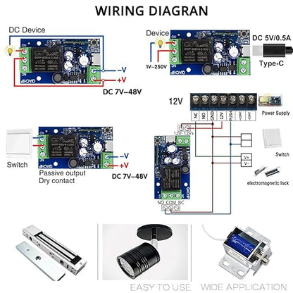 Ewelink WiFi Wireless Smart Relay Module USB 5v 1 Channel Inching Selflock 7V-48V Remote ON Off Power Switch for Access Control, Garage Door,Home Automation, Compatible with Alexa Google Home