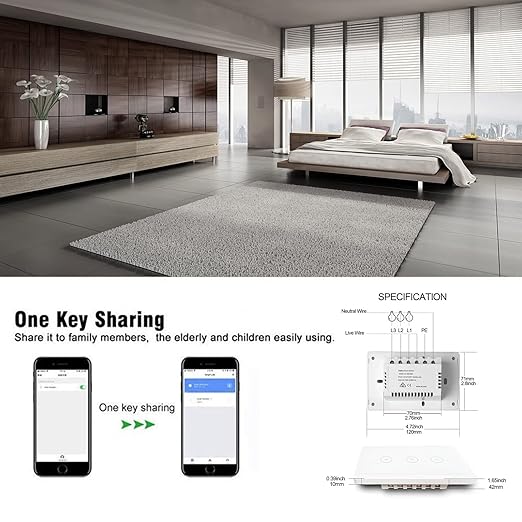WiFi Smart Touch Wall Light Switch Glass Panel Wireless Remote Control by Mobile Smart Life APP Anywhere Compatible with Alexa,Timing Function No Hub RequiredTuya Smart Assistant (3 Gang White)