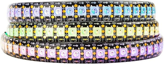 BTF-LIGHTING WS2812B IC RGB LED Strip,UL Listed,Pure Gold Wires,DC5V 3.28FT 144LED 5050SMD,Individually Addressable,Flexible for DIY Chasing Full Color Project,3M Tape,IP65(No Adapter or Controller)