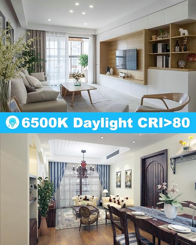 12 Pack 6 Inch Ultra-Thin LED Recessed Ceiling Light with Junction Box, LED recessed Lighting 6 inch 12W 110W Eqv, LED Downlights,1050LM High Brightness can Lights。