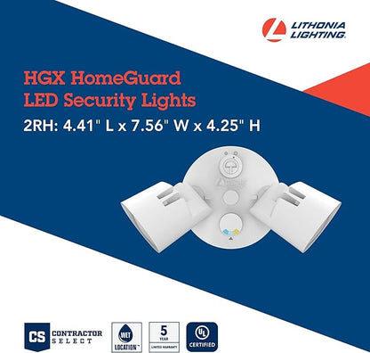 Lithonia Lighting HomeGuard 2-Light LED Outdoor Flood Lights, Outdoor LED Lights, Dusk to Dawn Sensor, Adjustable Lumens, Selectable Color, Round Heads, White (HGX LED 2RH ALO SWW2 120 PE WH M2)
