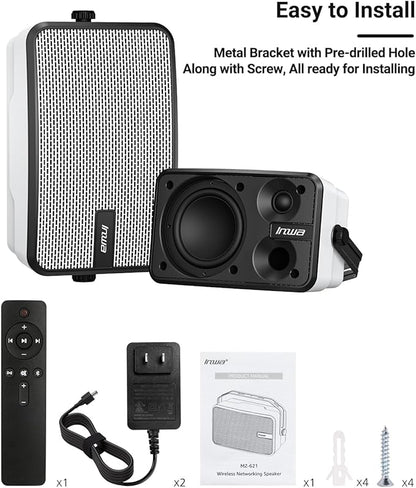 Inwa Outdoor Bluetooth Speakers, IPX5 Waterproof 400W Wall Mount Speaker, Powerful Indoor/Outdoor Sound System, Wireless Sync Up to 100 Speakers, Suitable for Patio/Porch/Gazebo/Garage(MZ-621, Pair)