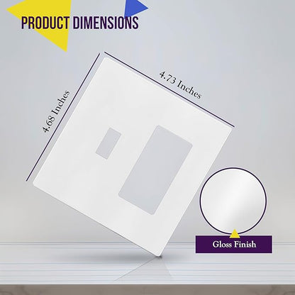 ENERLITES Combination Toggle Light Switch/Decorator Light Switch Plate, Double Switch Wall Plate, Standard Size 2-Gang 4.68" x 4.73", Polycarbonate Thermoplastic, Gloss Finish, SI881131-W, White