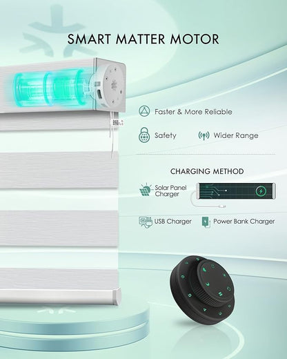 Yoolax Motorized Matter Zebra Blinds Compatible with Alexa, Google Home, Apple HomeKit, Room Darkening Smart Blinds, Light Control Horizontal Window Blind for Home (70% Shading Jacquard White)