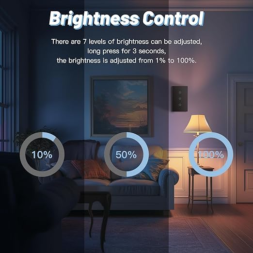 BSEED Dimmer Switch, 2.4GHz Smart Dimmer Light Switch Compatible with Alexa and Google Home, Neutral Wire Required, Touch Single Pole Dimmer Switch for Lamp, Remote Voice Control, Black