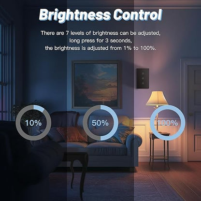 BSEED Dimmer Switch, 2.4GHz Smart Dimmer Light Switch Compatible with Alexa and Google Home, Neutral Wire Required, Touch Single Pole Dimmer Switch for Lamp, Remote Voice Control, Black