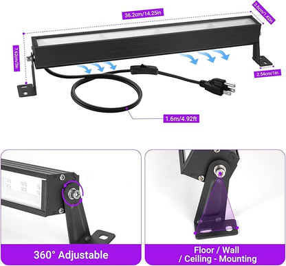 38W LED Black Light Bar Blacklight Bars with Plug and Switch Light Up 22x22ft Area for Glow Party Halloween Parties Bedroom Decorations Stage Lighting -1pack