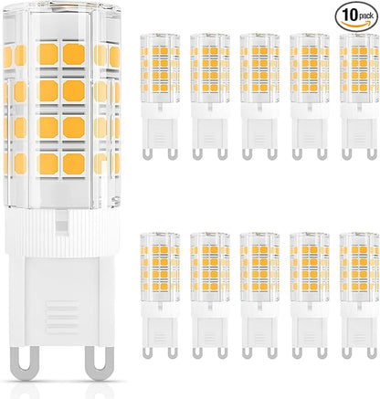 DiCUNO G9 LED Light Bulb 4W, 40W Halogen Replacement, Warm White 3000K, 450 Lumen, G9 Bi-Pin Ceramic Base Bulb, 120V, Non-dimmable, for Chandelier Lighting, Pendant Light, 10-Pack