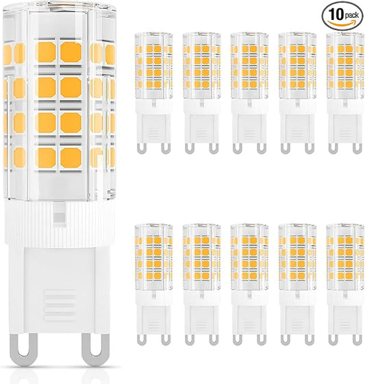 DiCUNO G9 LED Light Bulb 4W, 40W Halogen Replacement, Warm White 3000K, 450 Lumen, G9 Bi-Pin Ceramic Base Bulb, 120V, Non-dimmable, for Chandelier Lighting, Pendant Light, 10-Pack
