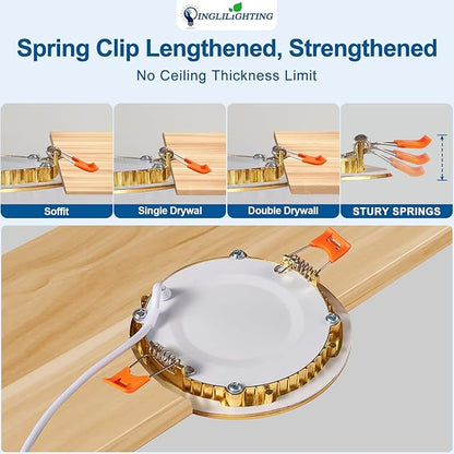 DLLT LED Recessed Ceiling Light: 24 Pack 6 Inch Slim Recessed Lighting for Kitchen - 5CCT Dimmable Canless Wafer Downlight for Living Room - 1200LM Brightness 12W LED Can Lights for Bedroom ETL FCC