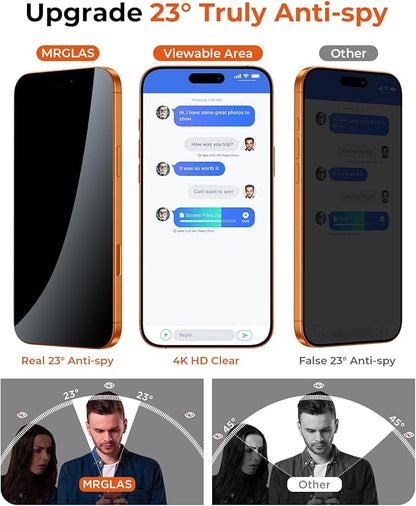 MRGLAS TOP 9H+ 2+2 Packs for iPhone 17 Pro Max Privacy Screen Protector with Camera Lens Protector [Zero Bubble][10X Military Protection] Anti Spy 17 ProMax Tempered Glass Full Coverage,Case-Friendly