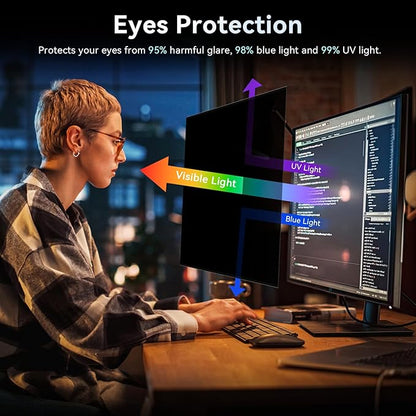 21.5 Inch Computer Privacy Screen Filter for 16:9 Widescreen Monitor, Removable Eye Protection Anti Glare Blue Light Filter Privacy Shield, Anti Scratch Anti Spy Screen Protector Film 21.5 in