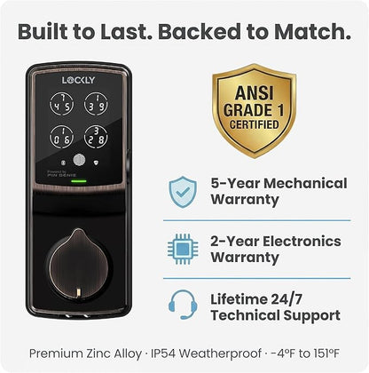 Lockly Secure Plus, Keyless Entry Door Lock, Smart Locks for Front Door, Smart Lock Deadbolt, PIN Genie® Keypad, 3D Biometric Fingerprint Sensor, Auto Lock Smart Door Lock