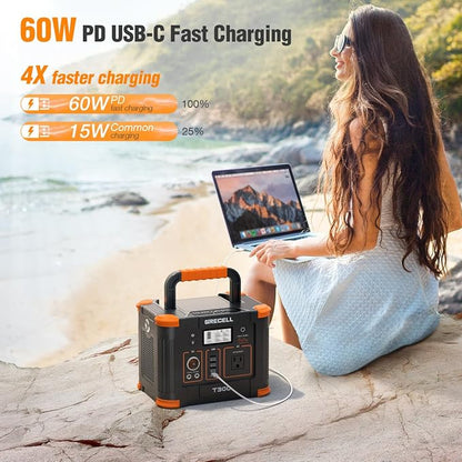 GRECELL Portable Power Station 330W (Peak 600W) 288.6Wh Solar Generator