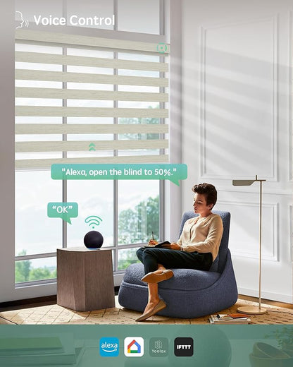 Yoolax Motorized Blinds with Remote, Motorized Zebra Shades Compatible with Alexa, Privacy Motorized Blinds, Zebra Shades for Windows Custom Size(V-Jungle Linen)