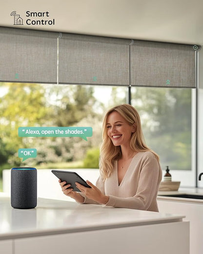 Yoolax Smart Coupled Roller Shades Compatible with Alexa Google, Motorized Blinds with Remote Blackout Coupled Roller Shades for X-Large Windows, Custom Size (XL Coupled-Beige)
