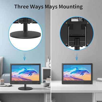 Jexiop 16inch Security Monitor,Wall-Mounted Monitors Supports USB/Full Format Video Playback,CCTV Monitors with AV/HDMI Input/VGA/BNC,Built-in Speaker,Remote Control
