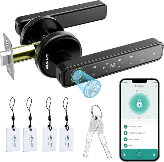 Fingerprint Door Lock, Door Locks for Bedroom, Keyless Entry Door Knob with Handle,Generate Passcode App Remotely-Smart Door Lock for Apartment, Office-Black