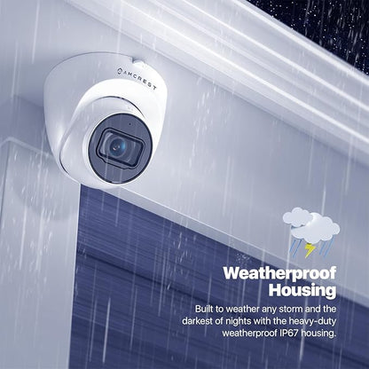 2-Pack Amcrest UltraHD 4K (8MP) Outdoor Security IP Turret PoE Camera, 3840x2160, 98ft NightVision, 125° FOV, IP67, MicroSD Recording (256GB), White (2PACK-IP8M-T2599EW-AI-V3)