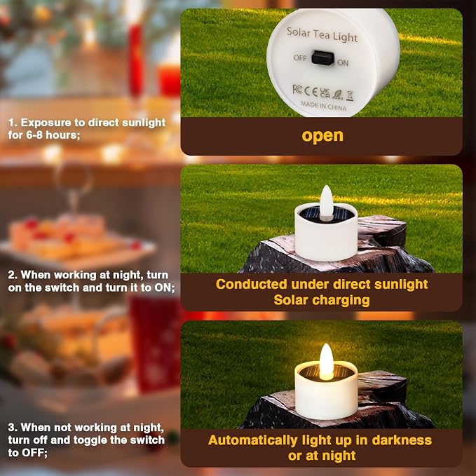 HL Solar Tea Lights, 12PCS Outdoor Waterproof Flameless Candles, Dusk to Dawn Rechargeable Battery LED Tea Lights for Lantern, Garden, Camping, Home Decor (Warm White, 1.5''x1.61'')