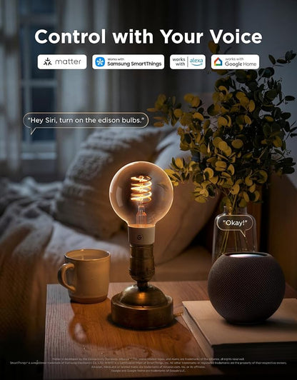 Govee Edison Bulbs, Smart Vintage Light Bulbs, RGBWW Color Changing G25 Vanity Light Bulb, Compatible with Matter, Alexa & Google Assistant, LED Filament Bulb for Living Room Kitchen E26 Base 4 Pack