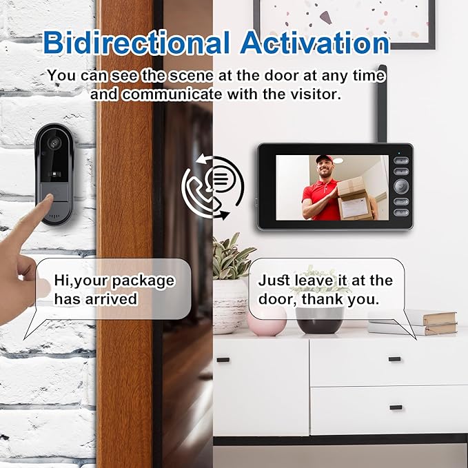 TKMARS Doorbell Camera Wireless No Subscription Video Doorbell, Two-Way Activation & Intercom, IPX65 Waterproof, 1080P Video, 4.3” Screen, 170° Viewing Angle, No APP, No WiFi
