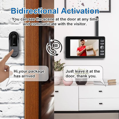TKMARS Doorbell Camera Wireless No Subscription Video Doorbell, Two-Way Activation & Intercom, IPX65 Waterproof, 1080P Video, 4.3” Screen, 170° Viewing Angle, No APP, No WiFi