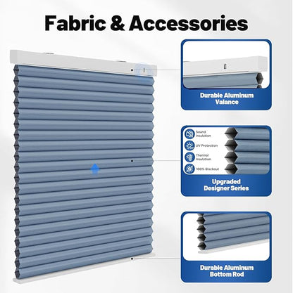 Motorized Cellular Shades with Remote, Blackout Smart Cellular Shades Compatible with Alexa, Cordless Honeycomb Window Blinds for Bedroom Home Office, Custom Size, Blackout Blue