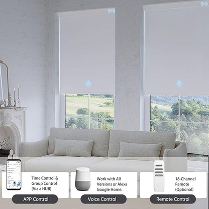 Motorized Blinds with Remote, Blackout Smart Blinds for Windows Automatic Roller Shades Compatible with Alexa, Motorized Shades Customized for Bedroom Home Office (Blackout-Pure White)