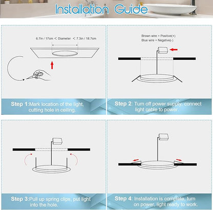 ESBAYBULBS 7" Ultra-Thin LED Recessed Ceiling Light with Junction Box, 6000K Cool White 18W LED Panel Can Light 1500LM High Brightness Easy Installation (6 Pack)