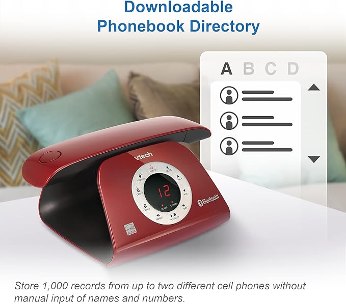 VTECH VS122-16 Retro-Design Cordless Phone: Bluetooth Connect to Cell, Call Blocker, Answering System, Full-Duplex Speakerphone