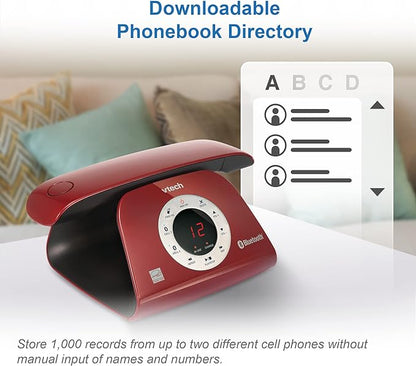 VTECH VS122-16 Retro-Design Cordless Phone: Bluetooth Connect to Cell, Call Blocker, Answering System, Full-Duplex Speakerphone