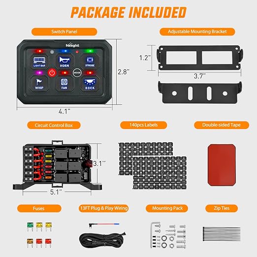 Nilight 6 Gang Switch Panel Green 12V 60A Circuit Control System 4-Mode | Fuse Wiring Harness Automatic Dimmable LED Pod Toggle/Momentary/Strobe/Flash Modes for Car Pickup Truck Camper SUV