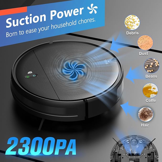 Robot Vacuum and Mop Combo, 2 in 1 Robotic Vacuum Cleaner with Schedule, App/Alexa/Voice Control, Slim 2.87", Self-Charging, Strong Suction & Long Runtime, Ideal for Hard Floor, Pet Hair, Carpet