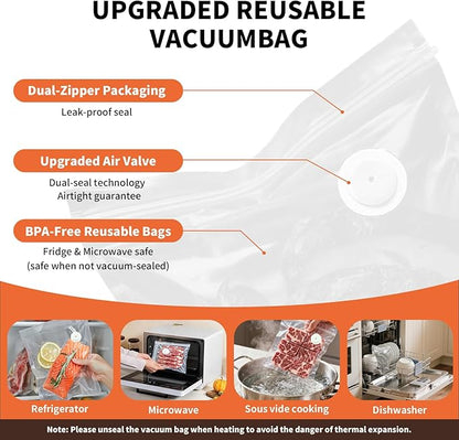 Vacuum Sealer for Food – Keeps Food Fresh up to 10× Longer, Cordless & rechargeable & strong suction for storage & sous vide(Handheld Vacuum Sealer + 20 Reusable Vacuum Bags)